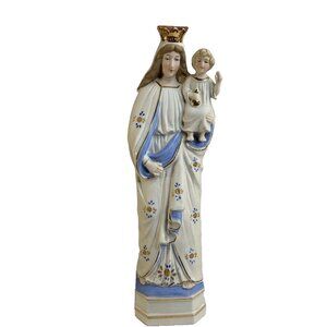 Antique German Madonna Child Statue Bisque Religious Mary Jesus Germany 12 in